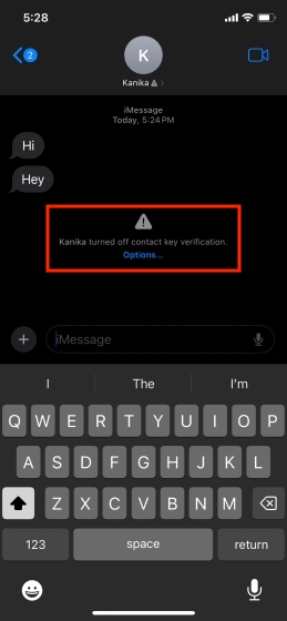 Contact Key Verification Turned Off
