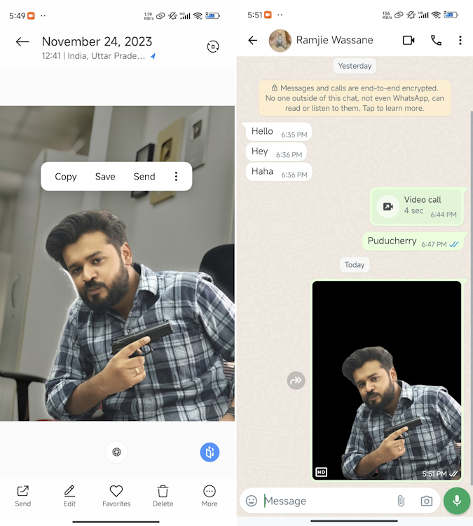 Sending a Cutout on WhatsApp on HyperOS