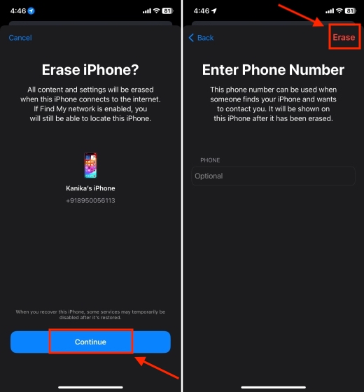 Disable Find My iPhone using another device
