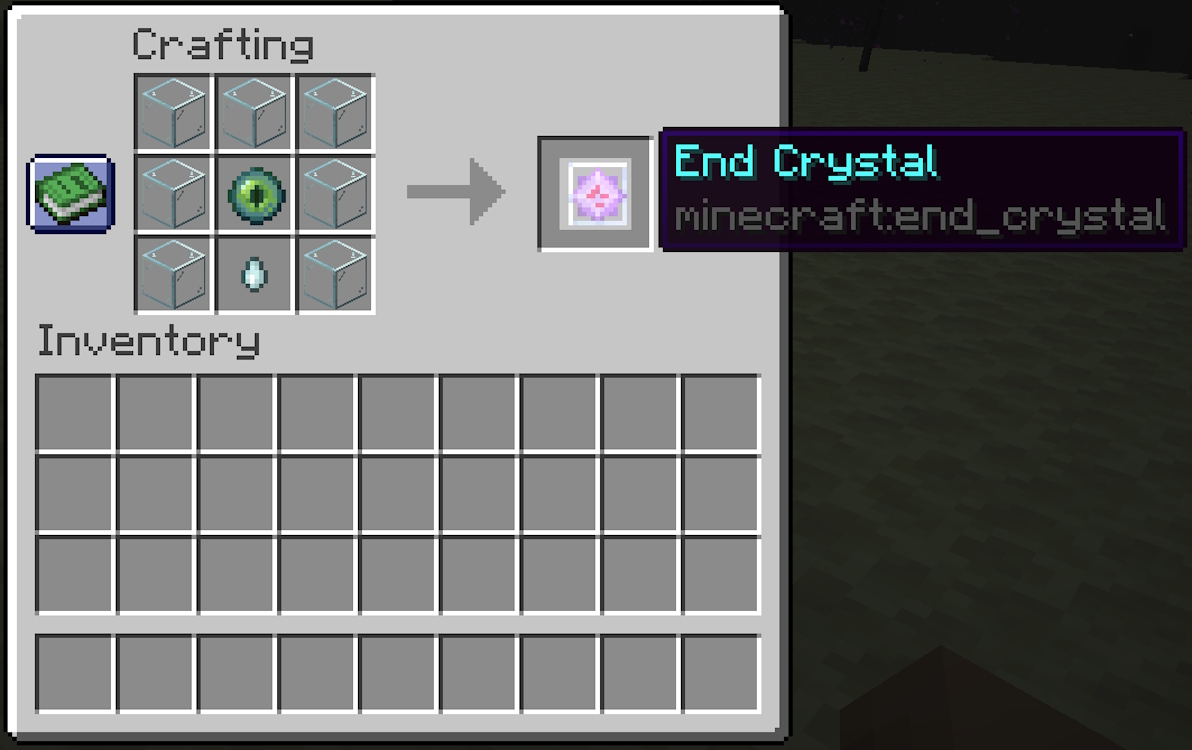 Completed crafting recipe for an end crystal in Minecraft