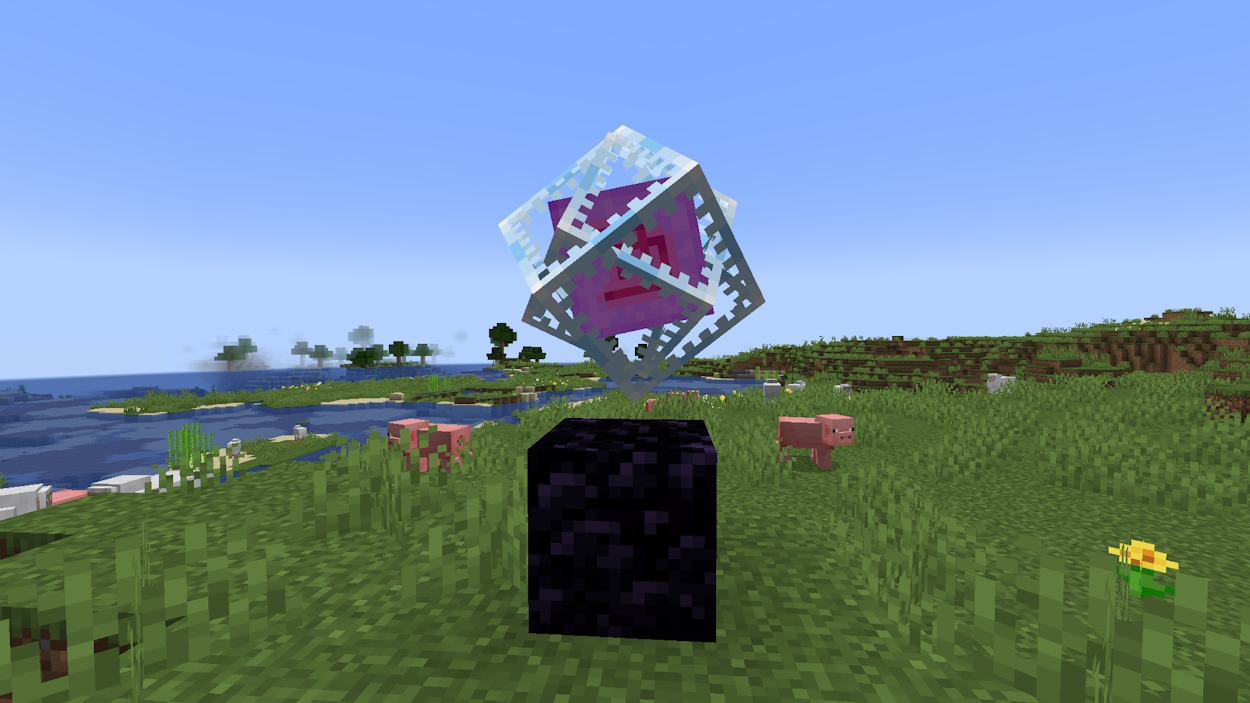 End crystal on top of an obsidian block in the Overworld dimension