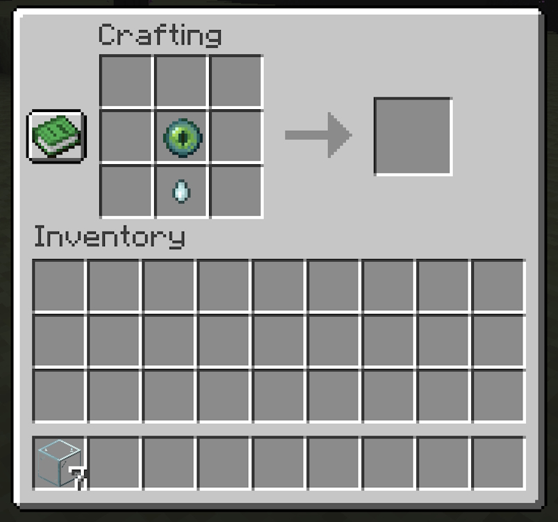 Eye of ender in the central slot of the crafting table's grid and a ghast tear below it