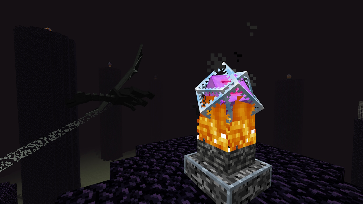 Naturally generated end crystal on top of an obsidian pillar in the End dimension