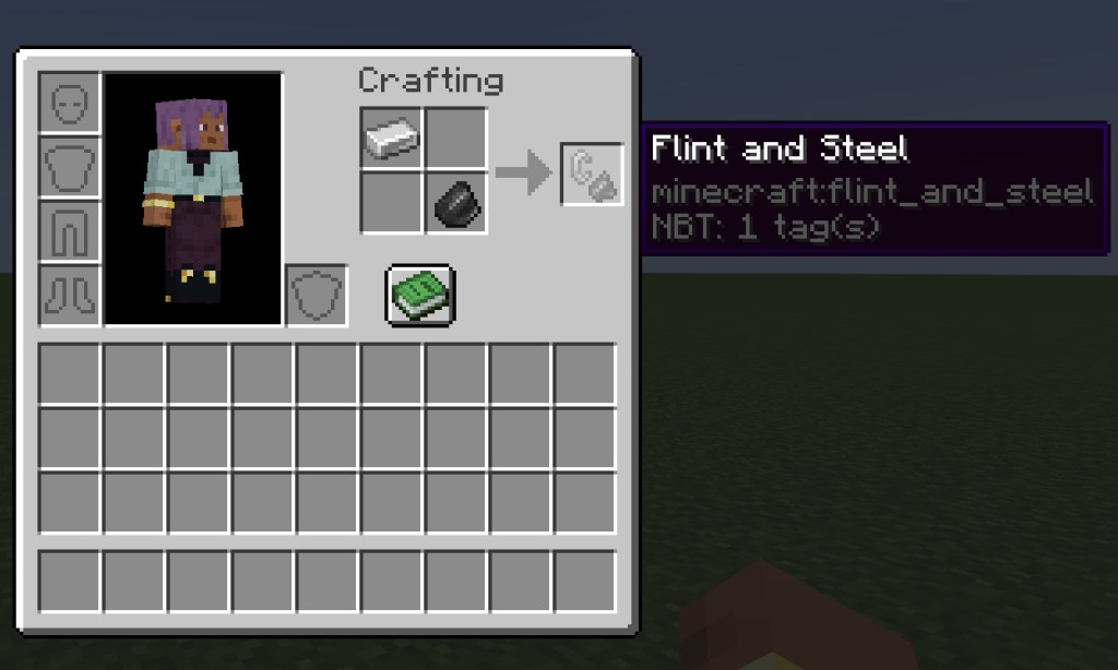 Crafting recipe for flint and steel in Minecraft