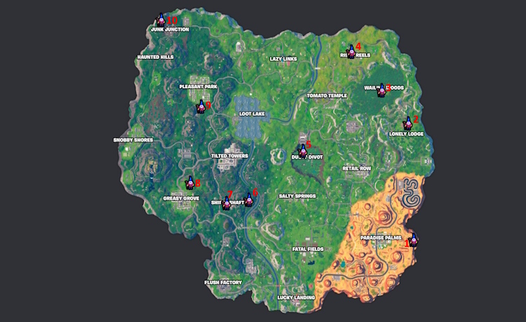 Fortnite New Map gnome locations with numbers