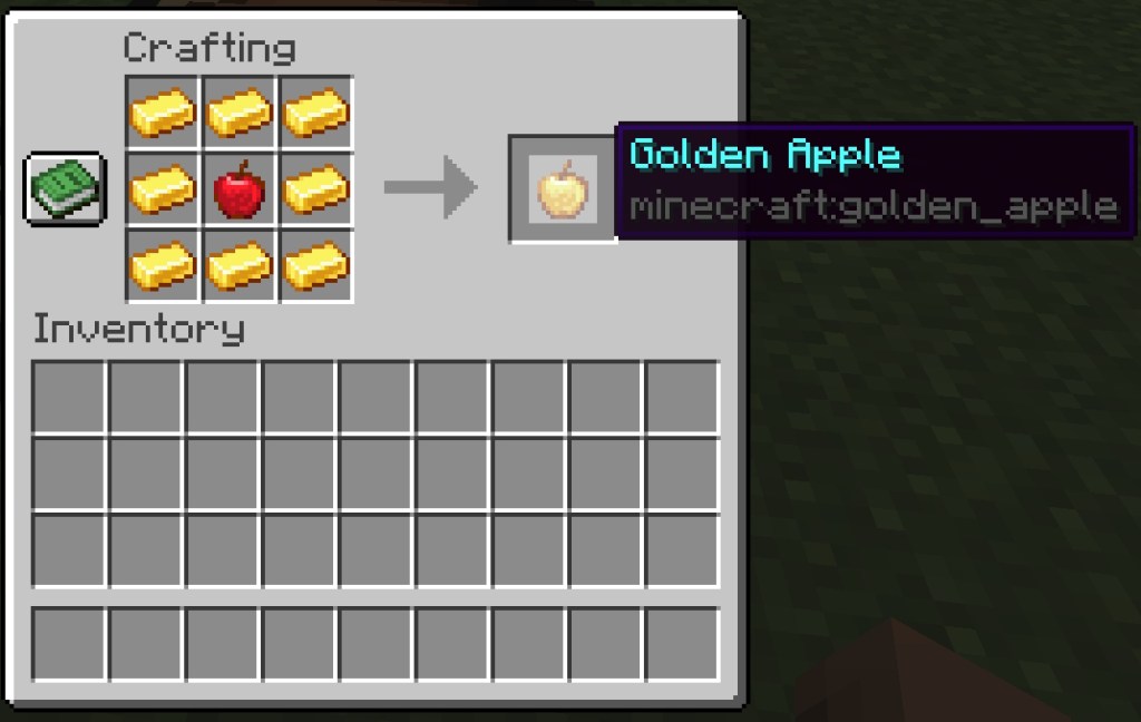 Completed crafting recipe for a golden apple in Minecraft