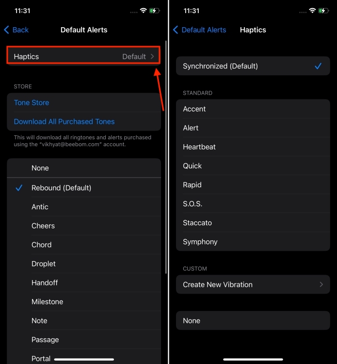 How to change default notifications haptics on iPhone
