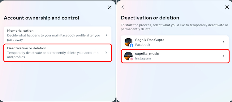 Getting to the Deactivation and deletion option on Instagram Web