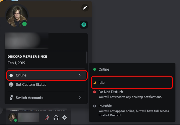 Changing status to idle on Discord web