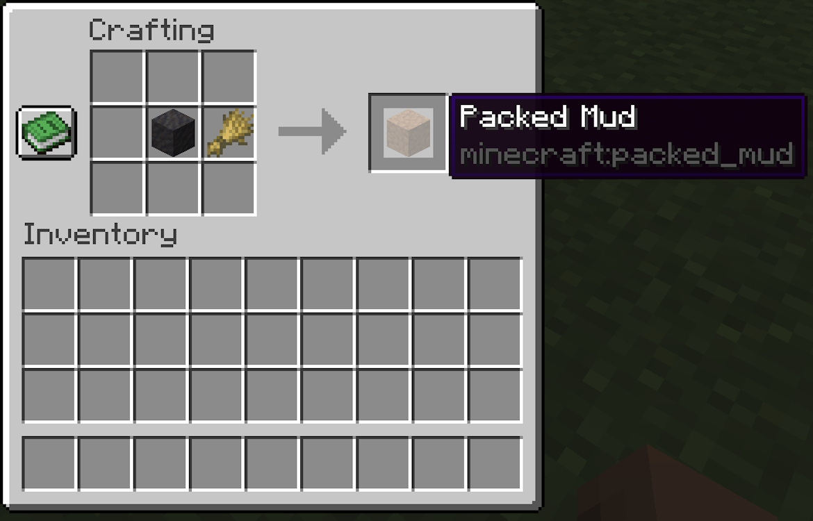 Crafting recipe for packed mud in the crafting table