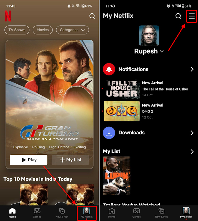 My Netflix page on Android