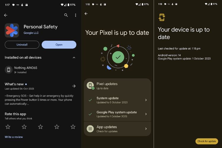 Personal Safety and Google Play System Update Latest