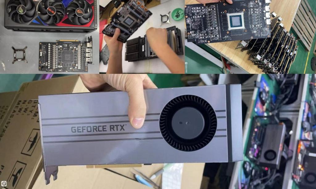 Les GPU Nvidia RTX 4090 en cours de reconstruction pour le calcul de l'IA