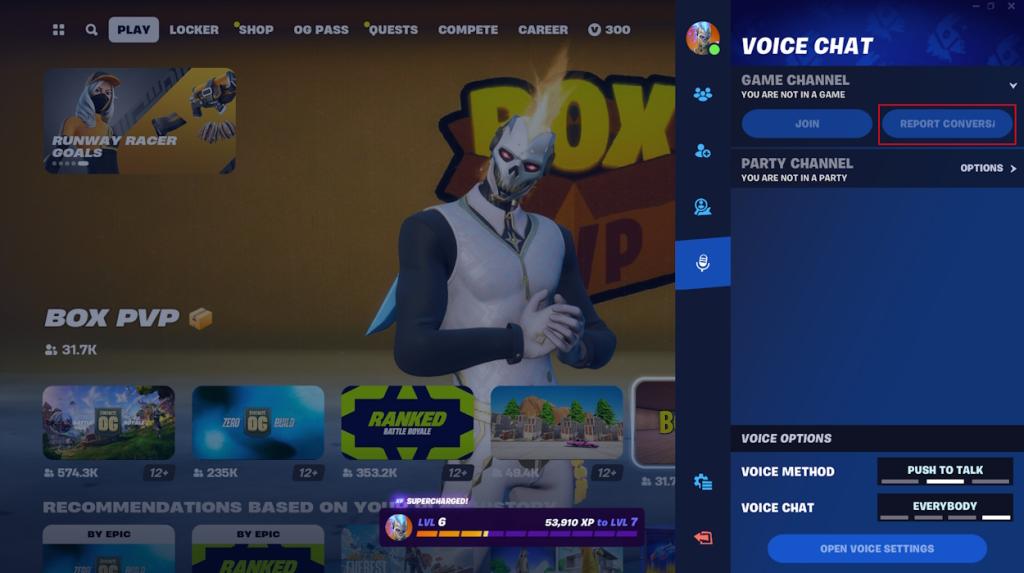 Report conversation option in Fortnite