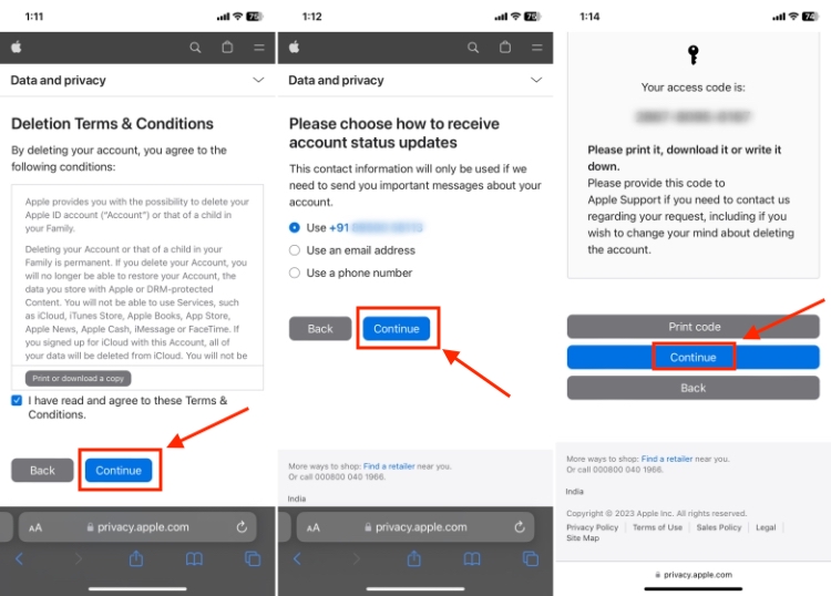 Save Access Code for Apple ID Deletion Request