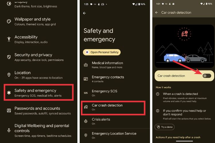 Toggle on Car Crash Detection