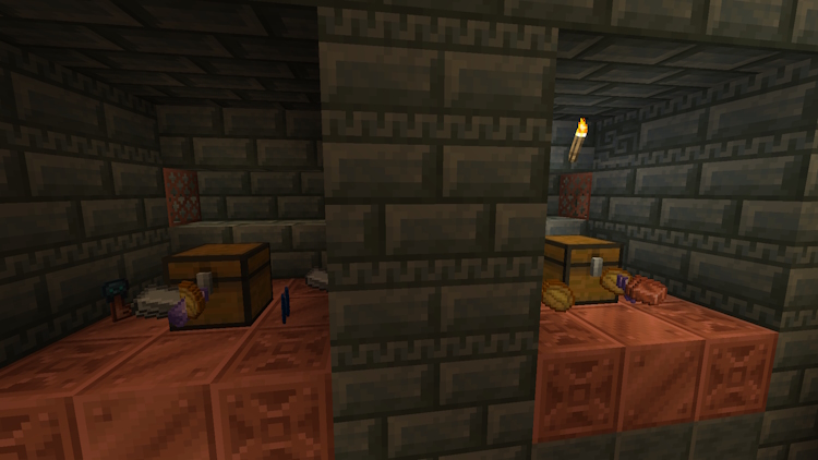 Two loot chests and some possible loot items  next to them in Minecraft snapshot 23w45a