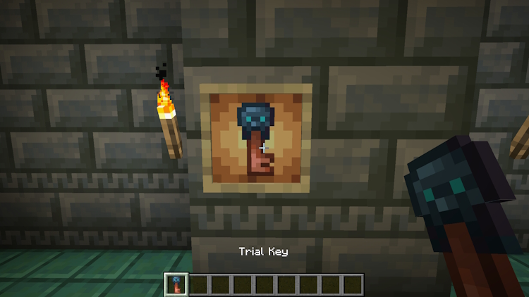 Tracking key on an item frame within the Test Chamber structure in Minecraft 1.21