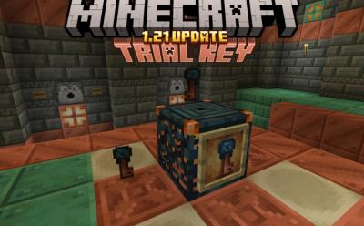 Trial key in an item frame and on top of the trial spawner in Minecraft 1.21