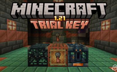 Trial spawner and the vault block with a trial key in between them in an item frame in Minecraft 1.21