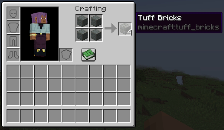 Tuff bricks recipe in Minecraft 1.21