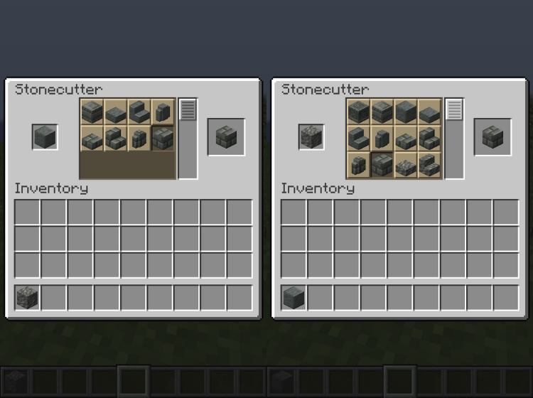 Two tuff bricks recipes in the stonecutter using regular and polished tuff blocks 