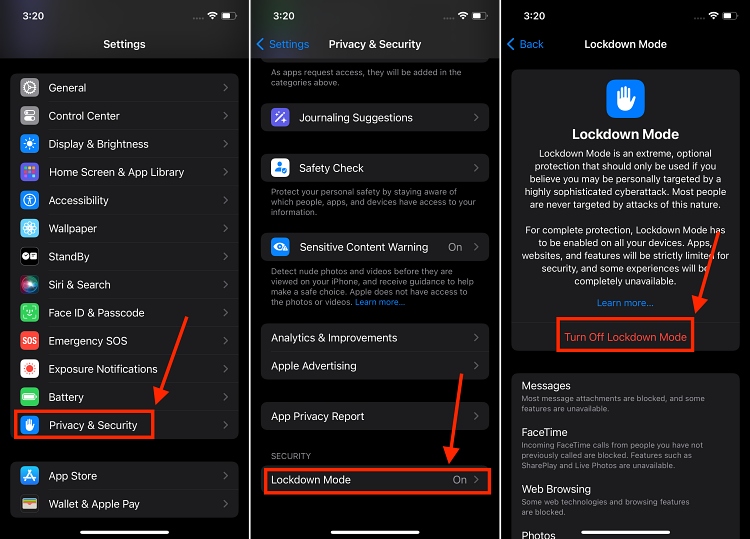 Turn Off Lockdown Mode on iPhone