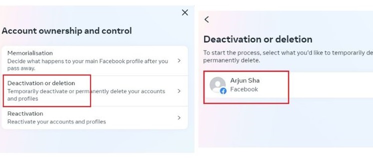 choose deactivate account and then select your facebook account