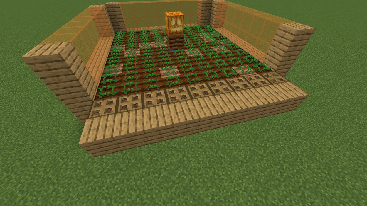 Trapdoors placed on the edge of the crop farm and oak planks placed attached to them