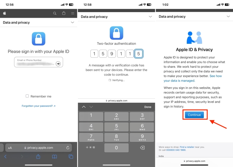 Visit Apple Data and privacy website and sign in to your account