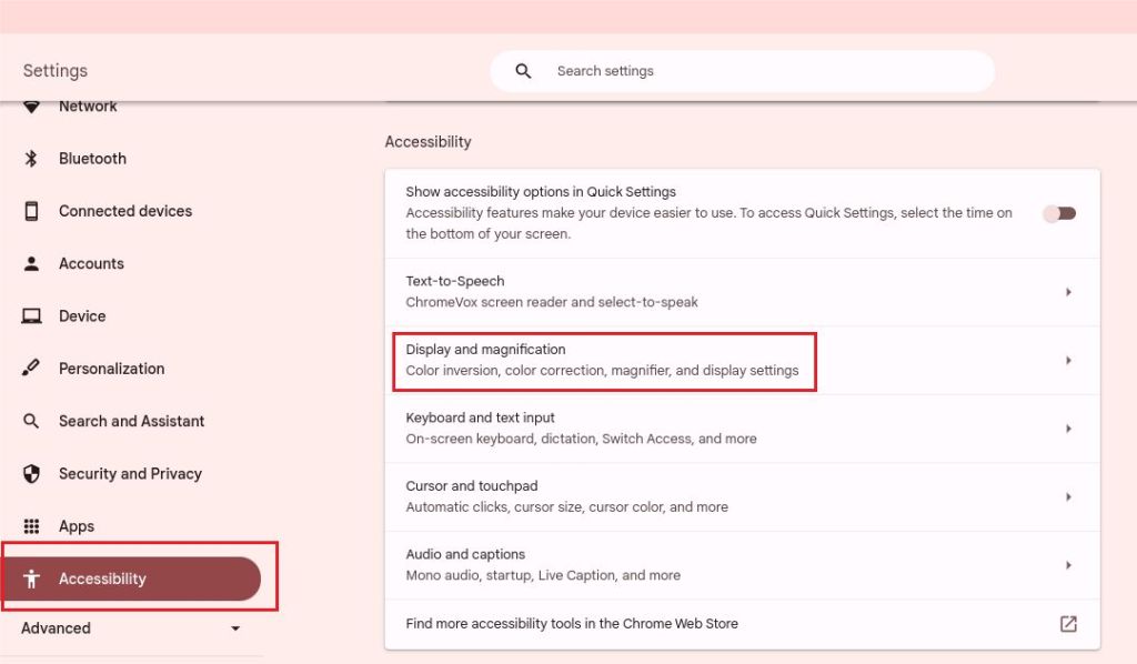 accessibility settings in chromeos