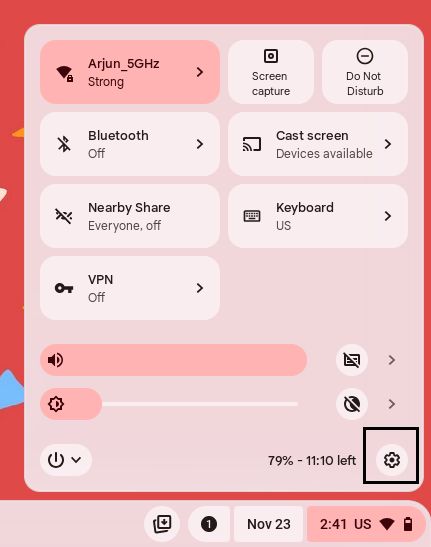 chromeos quick settings panel