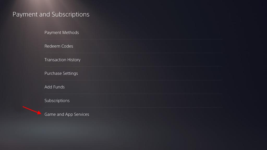 click on game and app services on payments and subscriptions page on ps5 settings