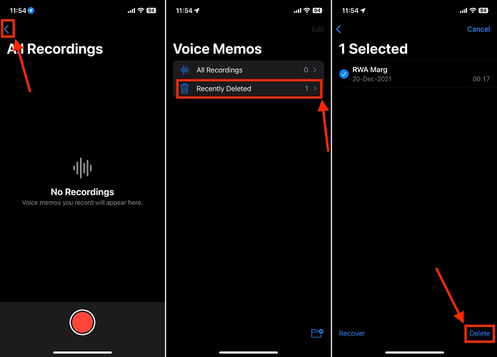 delete recently deleted voice memos on iPhone