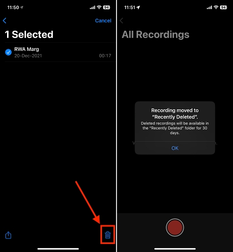 delete recordings to clear iCloud storage