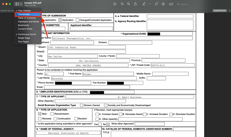 enable sidebar on a PDF on Mac