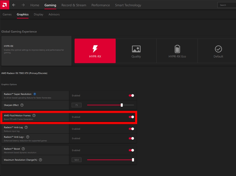 how to enable AMD FSR 3 or AFMF technology in radeon gpu driver settings