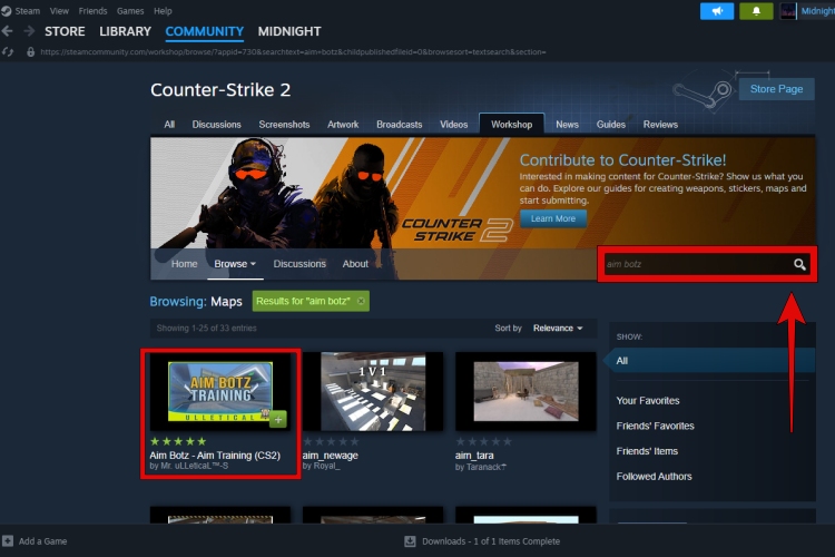 how to search workshop maps for counter strike 2