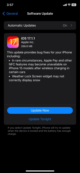 iOS 17.1.1 update