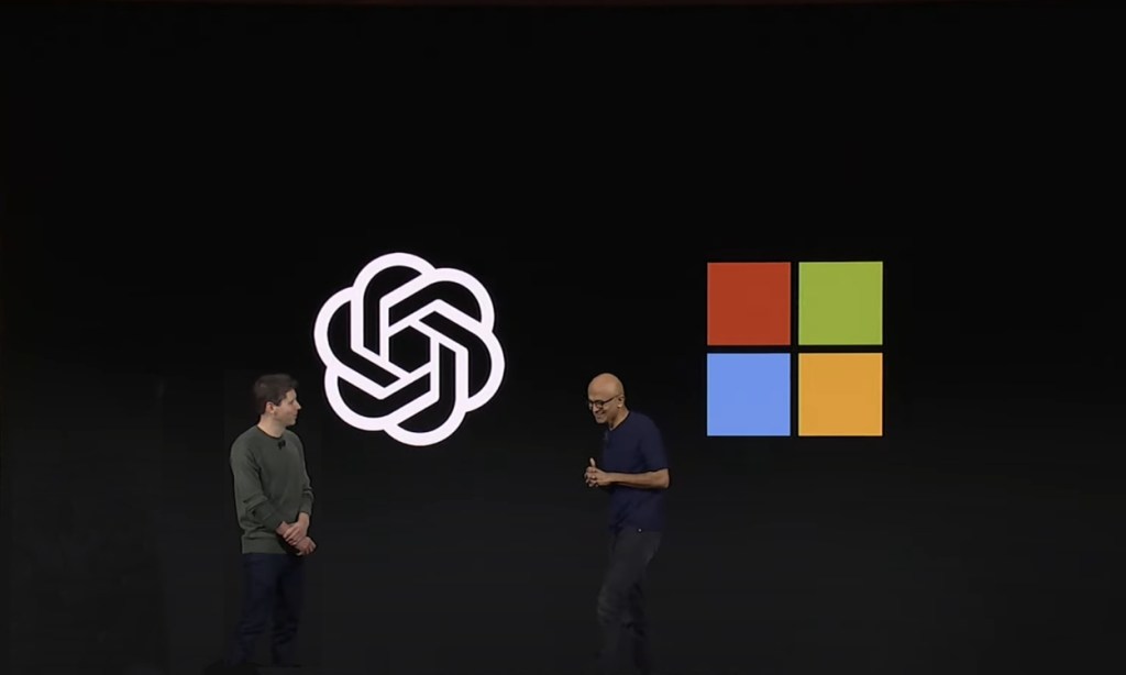 Microsoft CEO Satya Nadella and OpenAI CEO Sam Altman together on stage