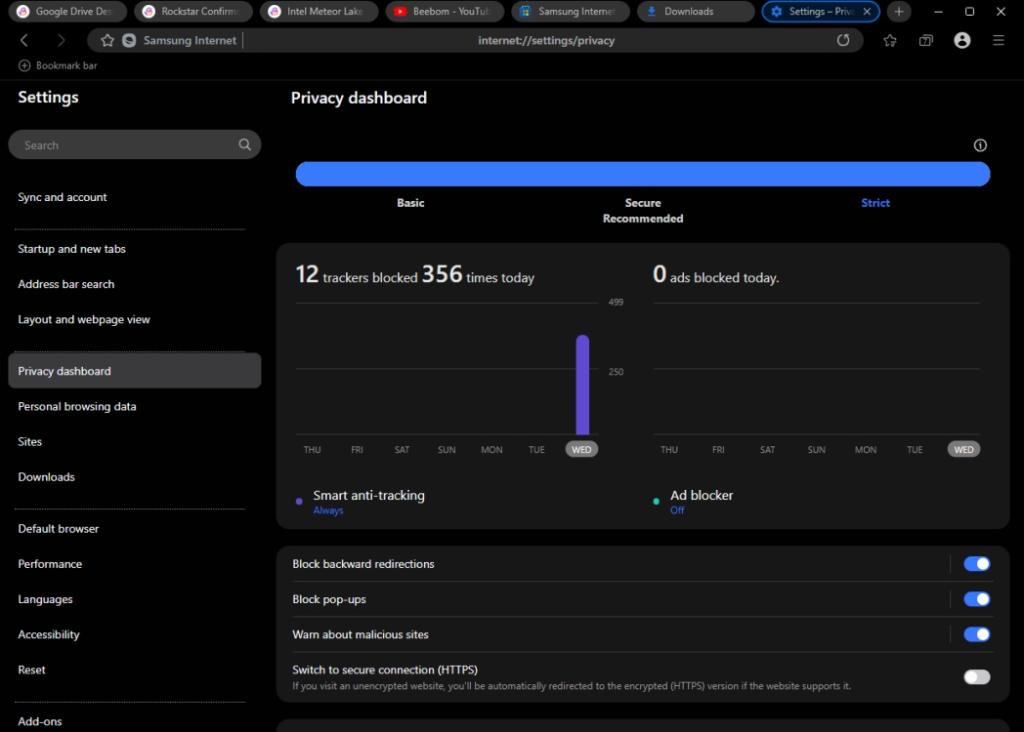 samsung internet browser privacy dashboard feature