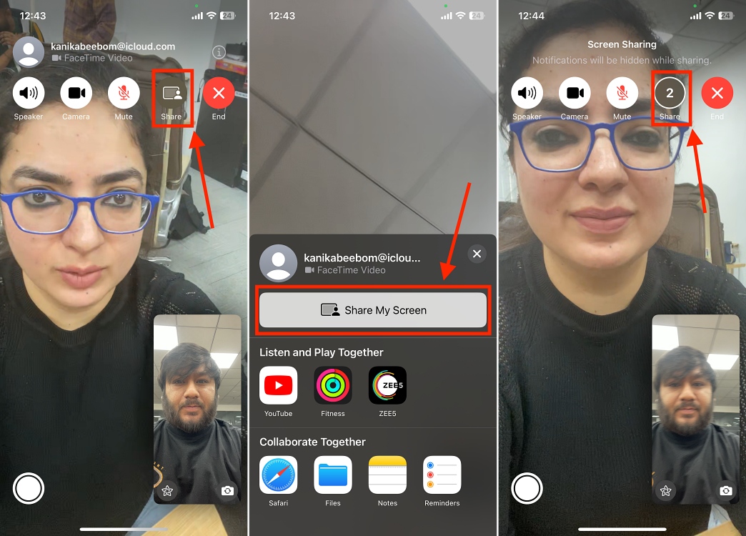 steps to share screen on FaceTime