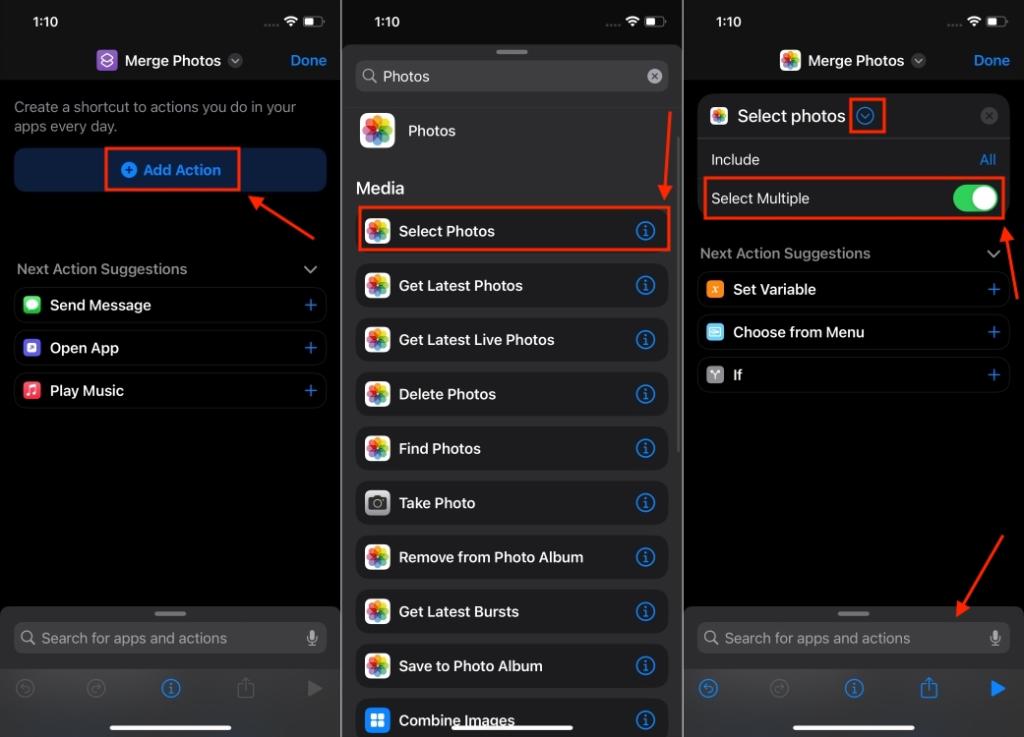 Add Actions to an iOS shortcut