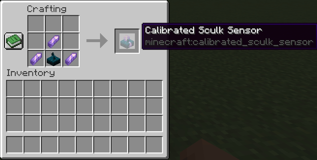 Crafting recipe for a calibrated sculk sensor