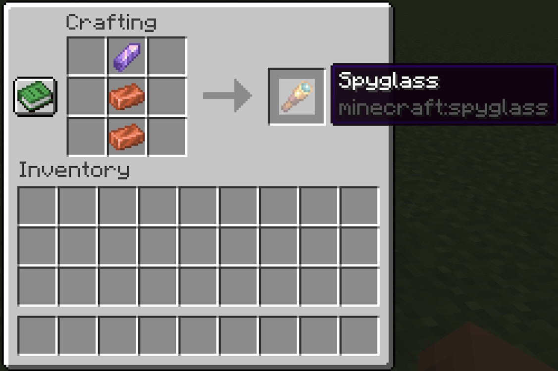 Crafting recipe for a spyglass