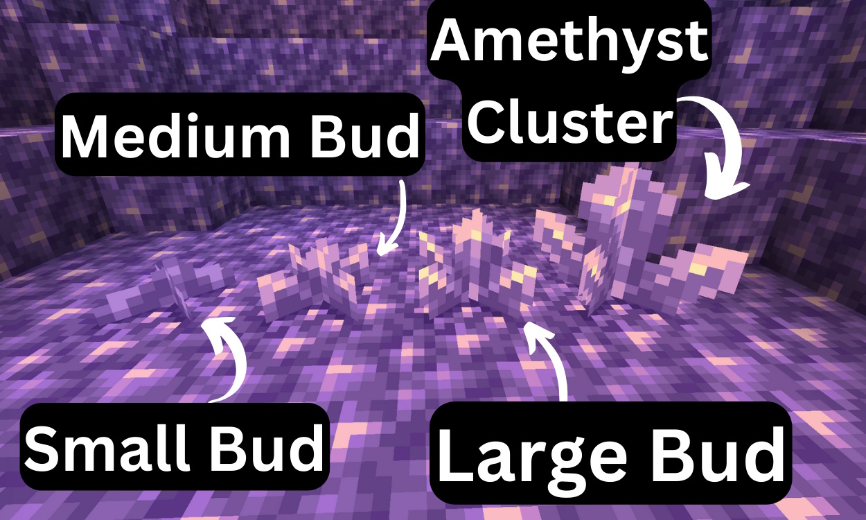Différents cristaux d'améthyste dans Minecraft