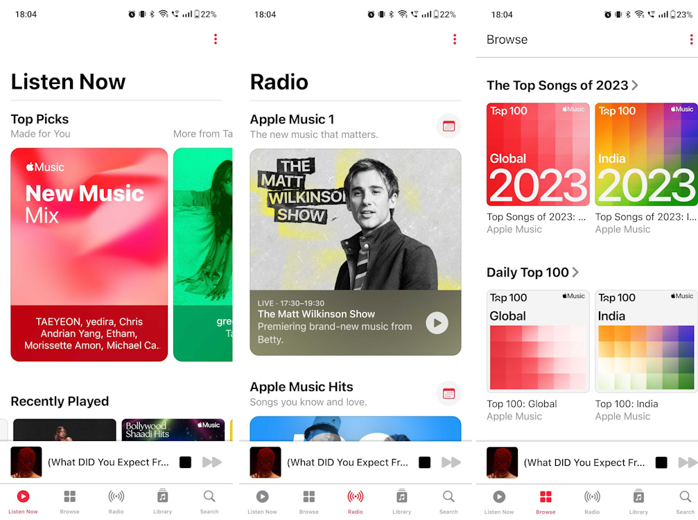 Apple Music Android app interface