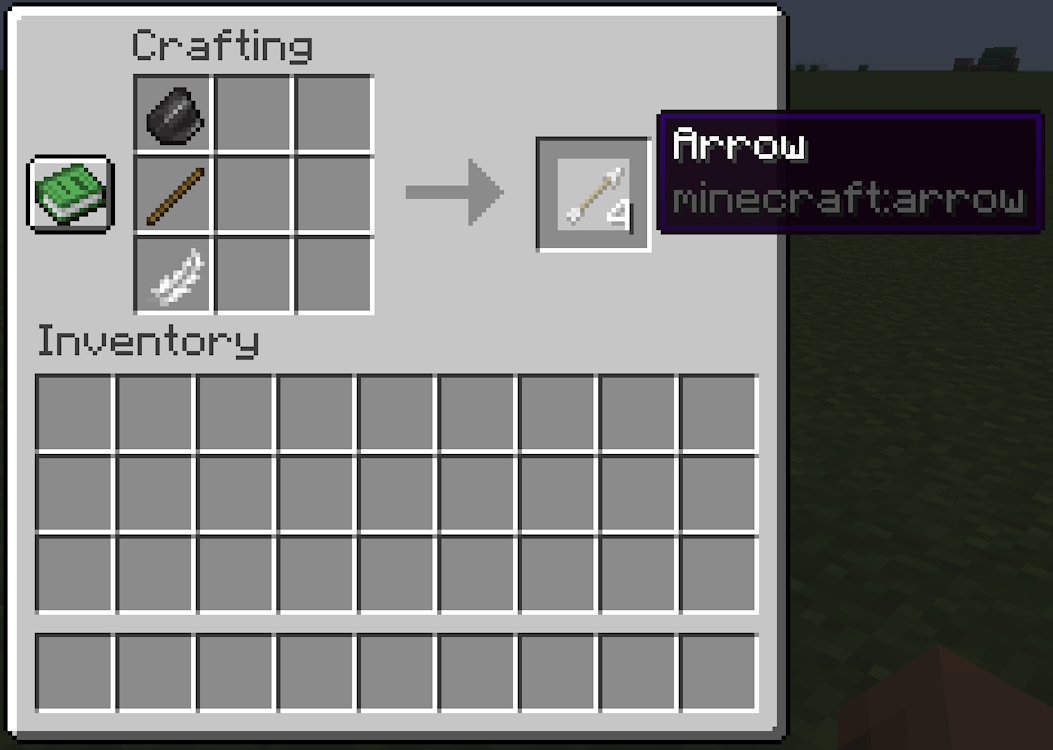 Finish off the Minecraft regular arrow recipe by placing the flint above the stick in the crafting grid