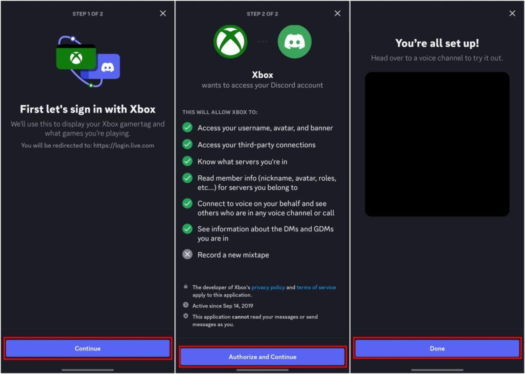 Authorize Discord account access to link Xbox