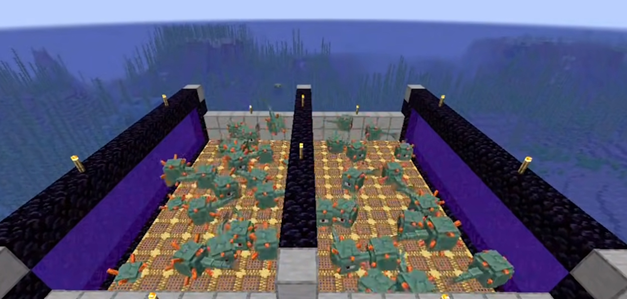 Guardian farm made by ianxofour, one of the best farms to gain XP in Minecraft due to guardian's XP drops being more valuable than many other mobs